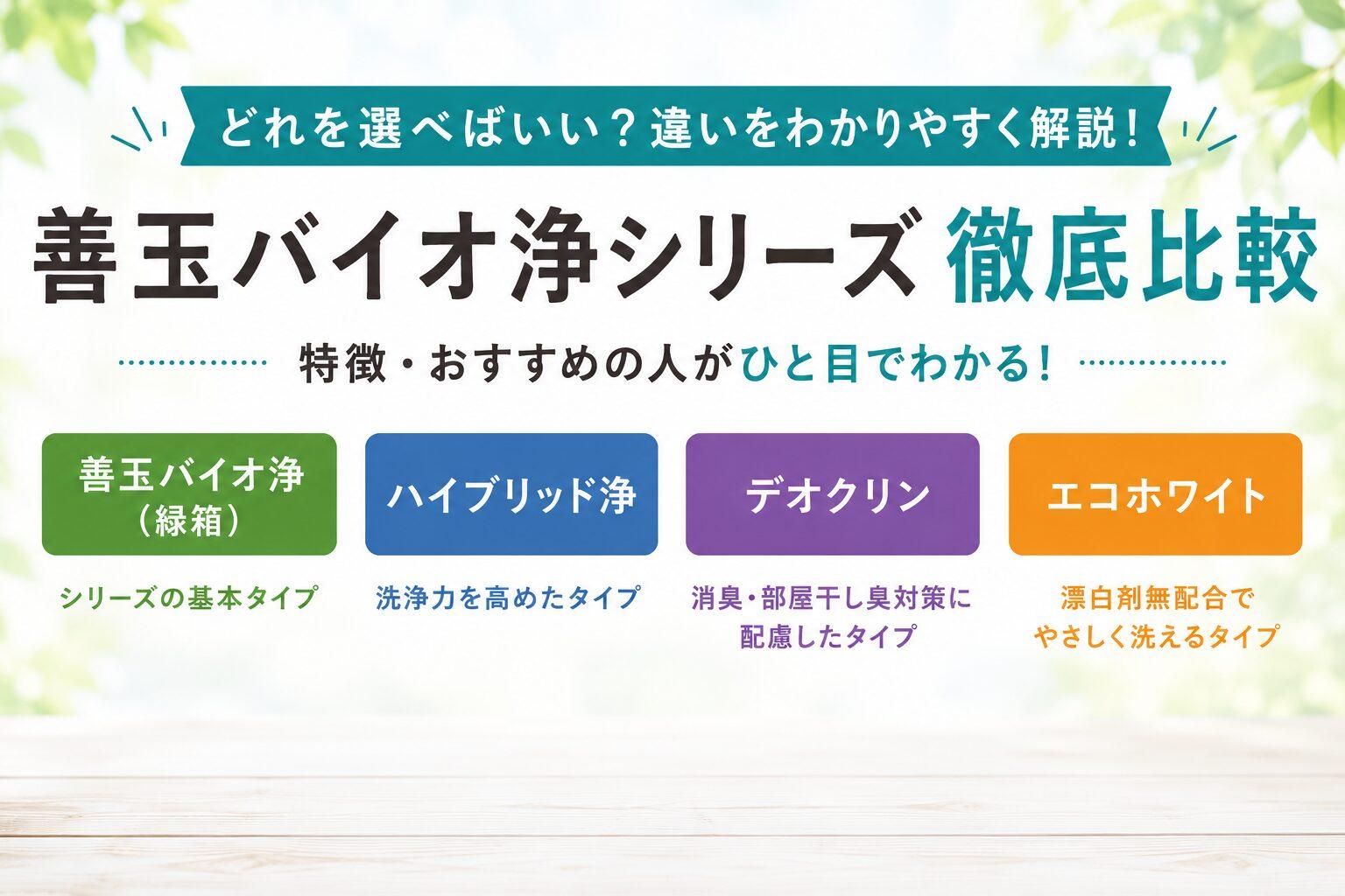 善玉バイオ浄シリーズを比較｜緑箱・ハイブリッド・デオクリン・エコホワイト